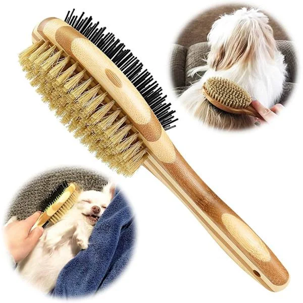 Pet Grooming Brush for Dogs and Cats, 2-in-1 Dog Brush and Soft Bristle Brush, for Cleaning Loose Fur and Dirt-FX-