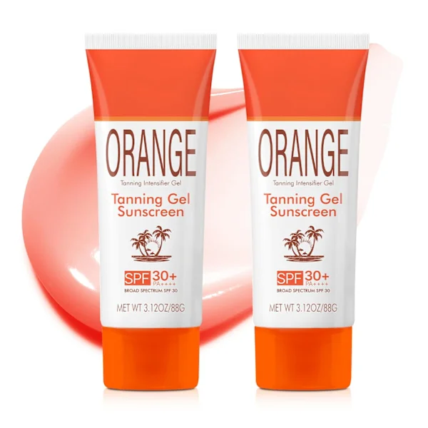 Orange Sun Tanning Gel, återfuktande formula med SPF 30 solskydd, snabbabsorberande solbrännaaccelerator för snabbare mörkare solbränna, skonsamt 