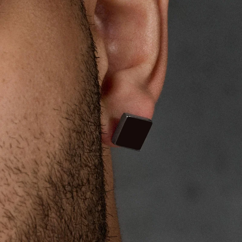 10mm Black Square Stud Earring for Men - Stud earrings