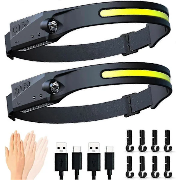 Uppladdningsbar LED Pannlampa 2-pack, Gobeam 230 USB COB Pannlampa 350 Lumen Super Stark Jogging Pannlampa med Sensor Lättvikt Vattentät Pannlampa 