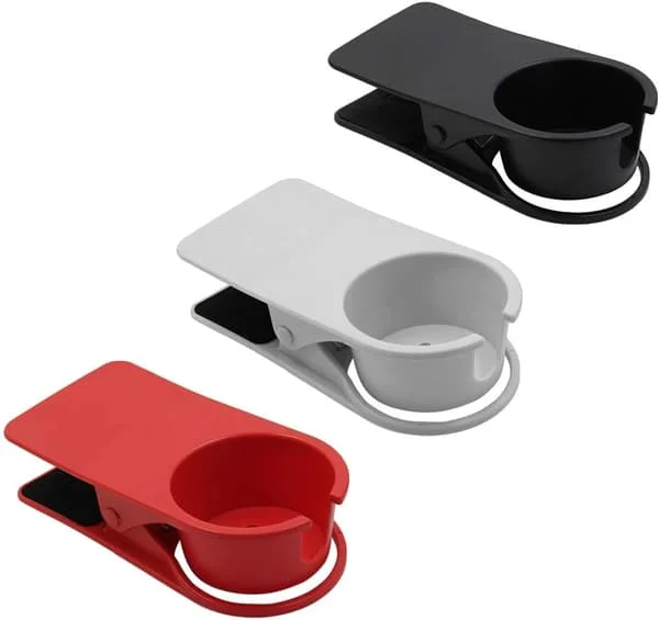 3-i-1 Drikkeholderclips - Kopholder til skrivebord og Adirondack-stol til vand, sodavand, kaffe (rød, sort, hvid) Rød+Sort+Hvid