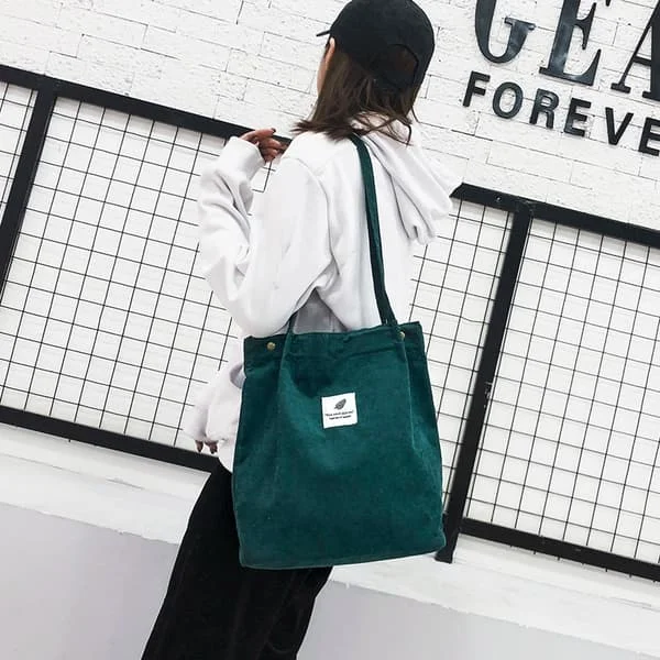 Kordfløjl Tote Taske, Kordfløjl Skuldertaske Stor Kapacitet Dame Casual Tote Taske, Mode Shopping Tote