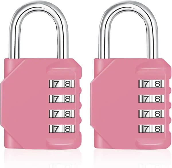 Kombinasjonshengelås for treningsskap, 4-sifret utendørshengelås med sidevindu, hengelås for skoleskap, utendørs kombinasjonslås for 2 stk, Rosa 2 stk