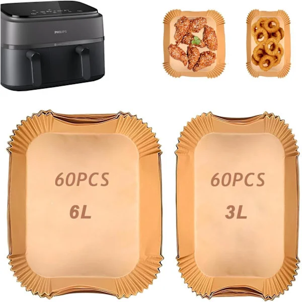 Bagepapir til Airfryer Philips Dual Basket 6L 3L 3000 Series NA350 00 Engangs Non Stick 120 Stykker