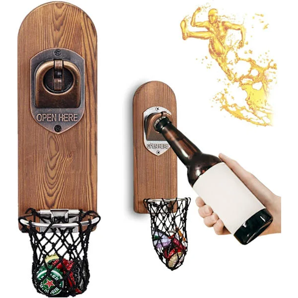 Magnetic Wall Mounted Wooden Bottle Opener, Vintage Beer, Outdoor Bar Accessory, Gift for Men, Dad, Friend and Colleague (Style 3)