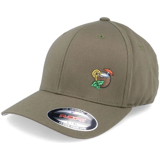 Iconic - Summer Pina Coco Nut Drink Olive Stretch Fit Flexfit Green Cap - @ Hatstore