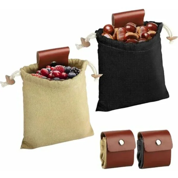 Fodersäck i vaxad duk, 2-pack vikbar läderfodersäck, midjeväska för svampfångst, bushcraftväska för camping, vandring