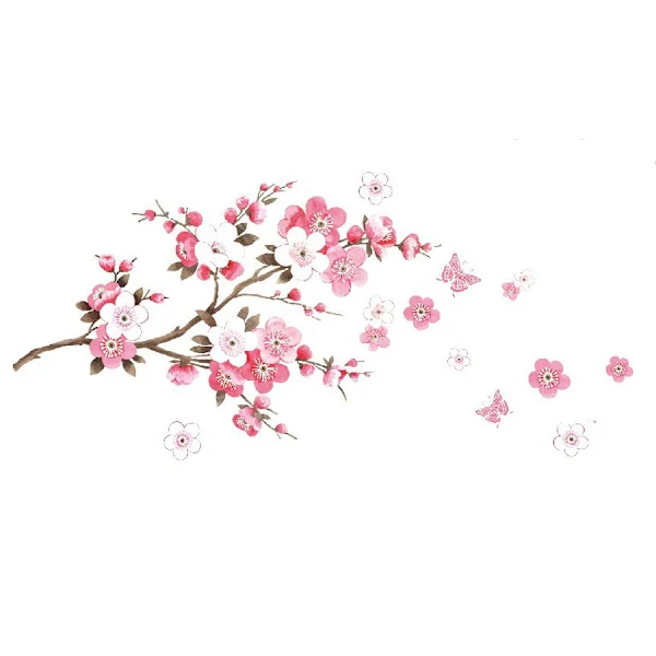 Veggklistremer KIRSEBÆRBLOMSTER med sommerfugler rosa rød I sakura vin floral gren tre klistremer veggklistremer for stue soverom kjøkken fliser ha
