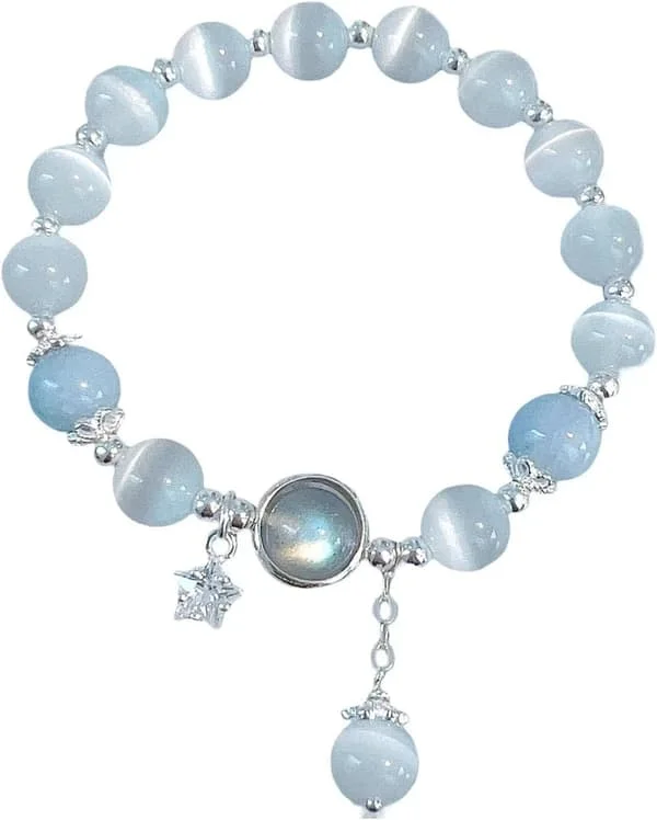 Håndlavet naturlig krystal strækbar ædelsten vedhæng perlearmbånd, kvinders heldige stjerne måne perlearmbånd armringe