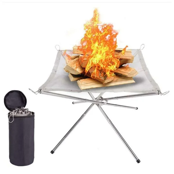 Portabel eldstad för camping – hopfällbart eldnät på ben / Fire