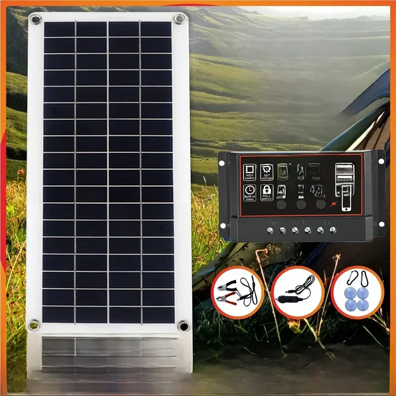 AliExpress - 20W-1000W panneau solaire 12V cellule solaire 100A contrôleur panneau solaire pour téléphone RV voiture MP3 PAD chargeur batterie 