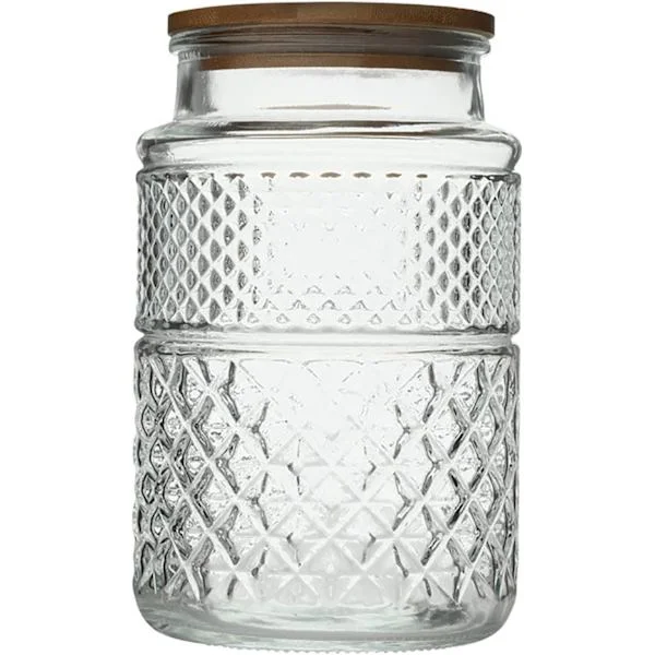 1800ML Large Glass Jar Food Storage Container with Airtight Bamboo Wood Lid