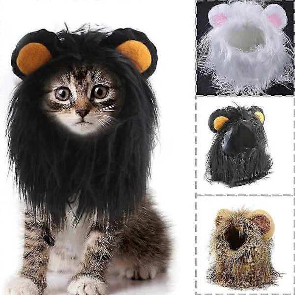Sød løvemanke til katte, killingeoutfits, løveparyk, halsklud, krave, festival, kæledyr, kat, løve, kæledyr, kattekostume, krave