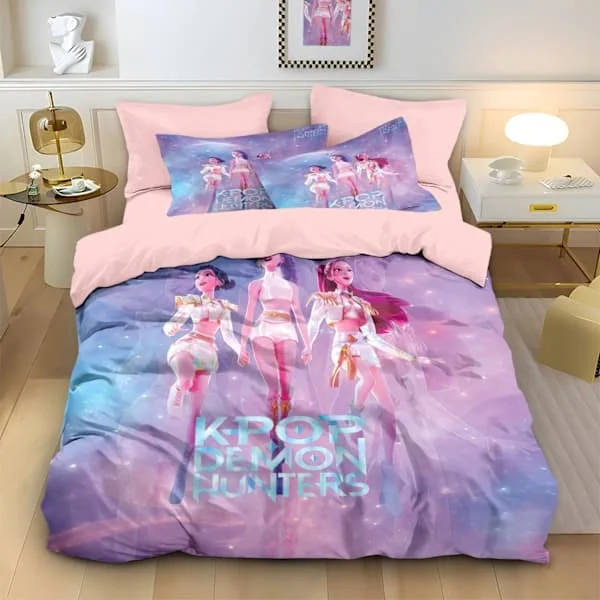 Kpop Demon Hunters 3-delt dynebetrækssæt Blødt åndbart mikrofiber sengetøj til soveværelse og gæsteværelse Rosa 245 x 210 cm 245x210cm