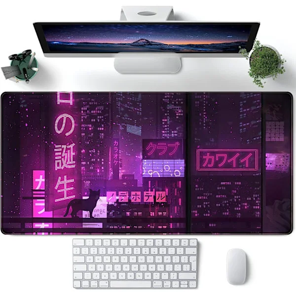 Lila Gaming Musmatta Japansk Skrivbordsmatta XXL Utökad Anime Cool Stor Musmatta Tangentbord Musmatta Skrivbordsmatta för Dator Laptop Spelare 400*900