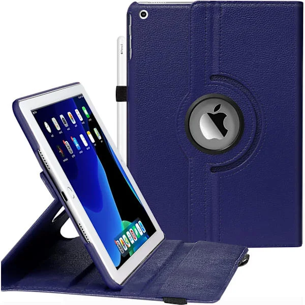 Fodral for iPad 9. generasjon (2021)/ 2020 iPad 8./7. generasjon for 10,2 tommer iPad, 360 graders roterende beskyttende iPad-fodral (Marineblå)
