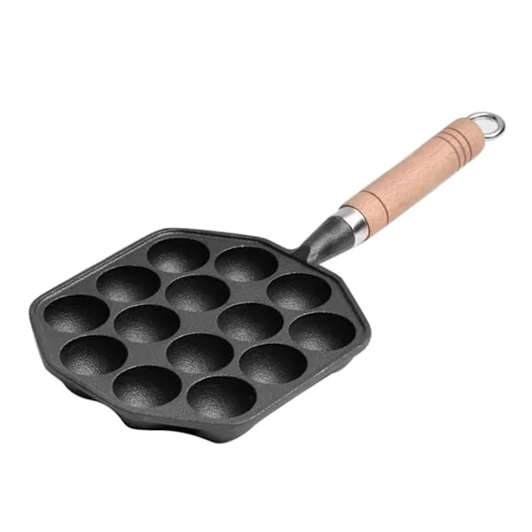 14 Holes Takoyaki Pan Nonstick Cast Iron Octopus Meatball Mold Maker with Detachable Handle for Pancake Baking at Home
