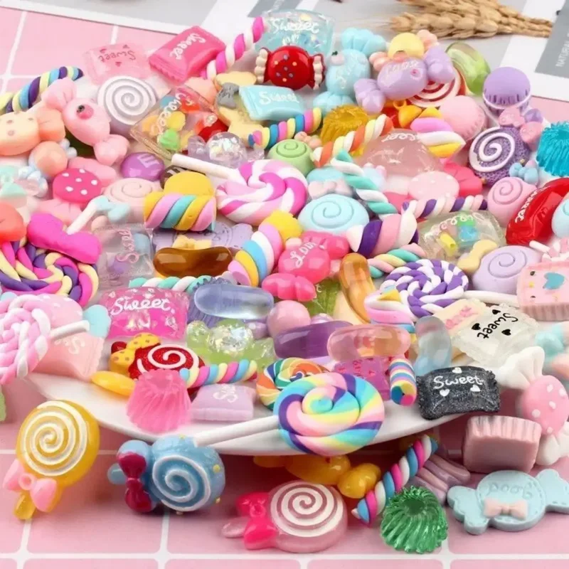 AliExpress - 30 pièces de breloques de Slime de bonbons aléatoires, ensemble mignon de bonbons en résine mélangée, fournitures de fabrication de Slime