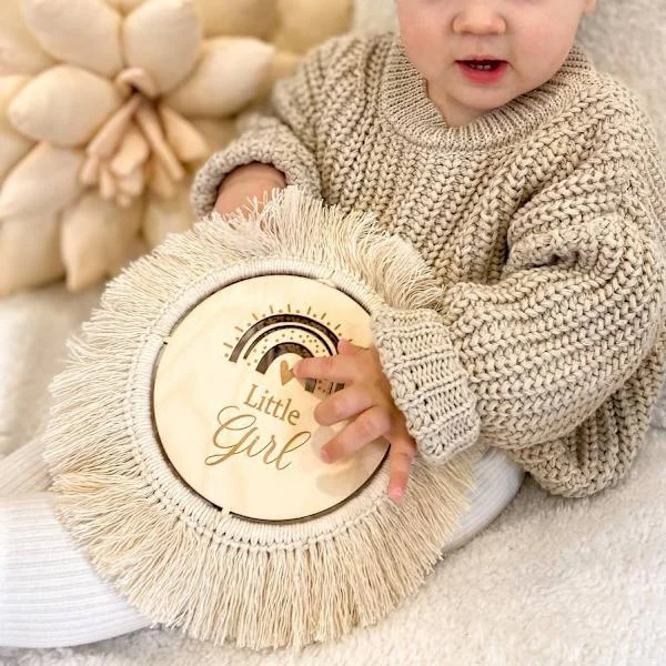 Vägghängande regnbåge i trä - Tofsdekor för barnkammare och barnrum - Fotorekvisita för babyshowerdekoration