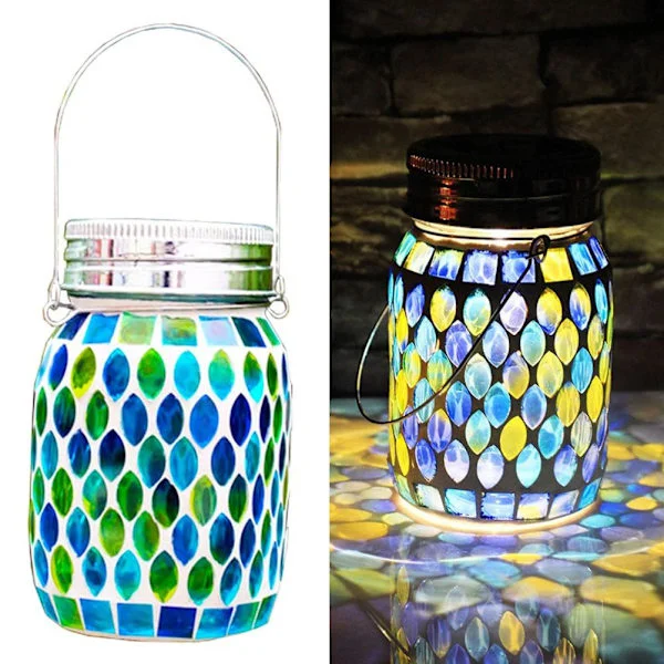 Mosaic Solar Lights Utendørs Hengende Lykter Vanntett Mosaic Solar Lykter Utendørs Solar Nattlys Bordlamper Dekor
