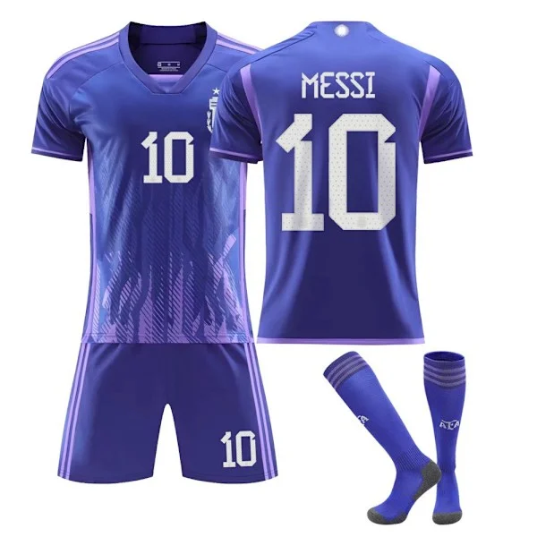 2022 Argentina Nr. 10 Messi Fodboldtrøje Børn Trøjesæt Fodboldtøj, Børn Unge Fodboldtrøje