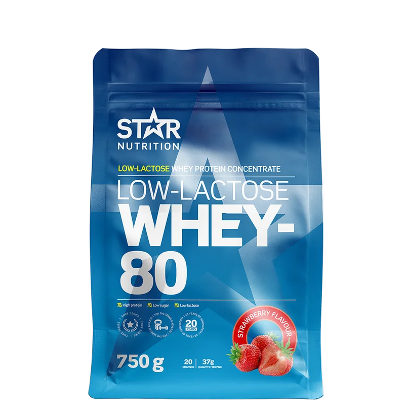 Laktosefri Proteinpulver Star Nutrition Whey-80 Low Lactose 750 g, Strawberry - Bodyman.dk