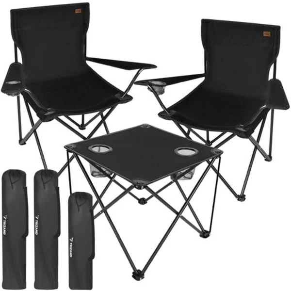 Camping furniture set folding table + 2 camping chairs black 100 kg 600D Oxford