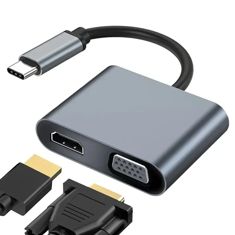 AliExpress - USB-C-zu-HDMI- und VGA-Adapter, tragbarer 2-in-1-4K-@60Hz-Quadratkonverter für MacBook, iPad, Dell, Laptops und Tablets
