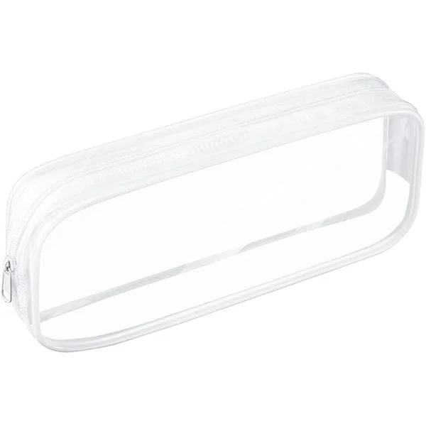 Transparent Pencil Case, Clear Pencil Pouch for Exam, Waterproof PVC Zipper Cosmetic Storage Bag, Travel Pouch, Makeup Toiletry Bag (White)