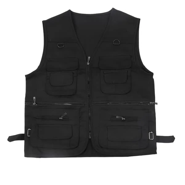 Herre udendørs vest med flere lommer til fiskeri og fotografering, XL Sort