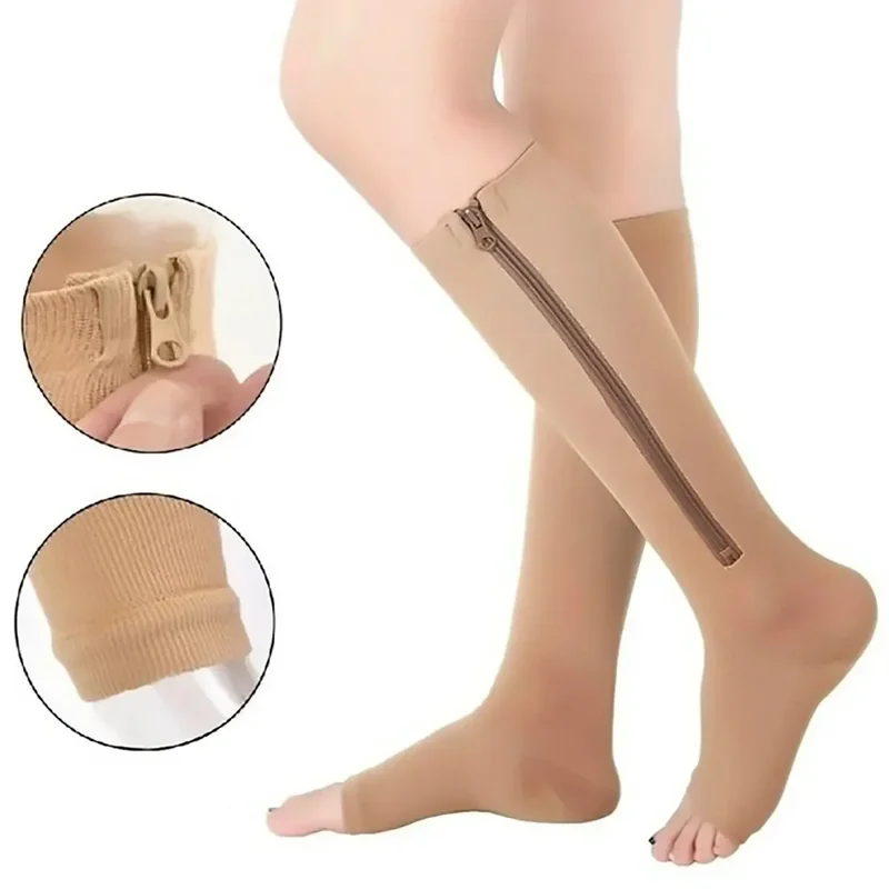 AliExpress - Kompression Socken Männer Frauen Unterstützung Knie Zipper Weibliche Offene spitze Dünne Anti Müdigkeit Stretchy Sox Hohe Socken Unisex