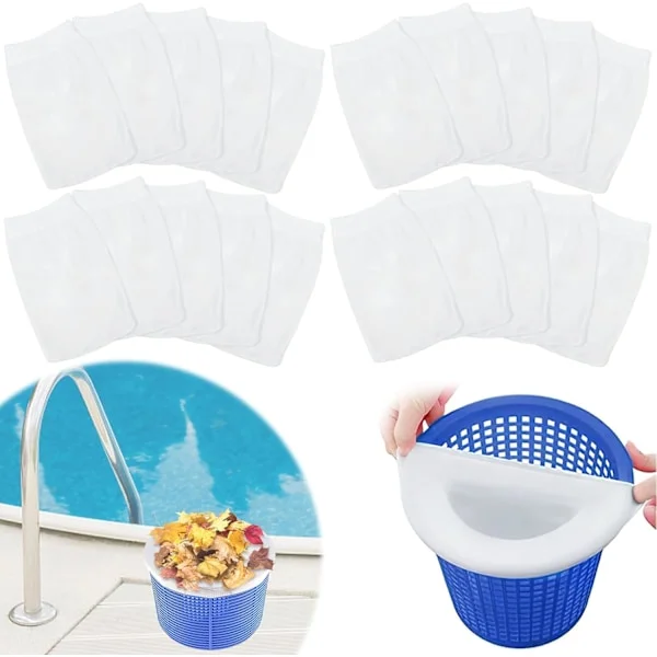 50 stk. Pool Skimmer Sokker, Genanvendelige Pool Filter Sokker, Elastisk Nylon Skimmer Forfilter med Ultra-Fin Maske, Pool Skimmer Sokker til Affald 
