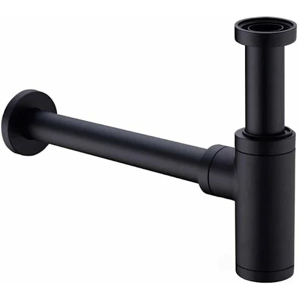 Vattenlås i mässing, universellt vattenlås med 200 mm förlängningsrör, 1 1/4 x 32 mm justerbar luktsäker läckagesäker sifon, matt svart