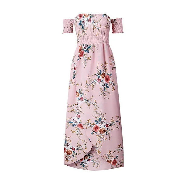 Lång Maxiklänning Dam Off Shoulder Strand Sommarklänningar Blommigt Tryck Chiffong