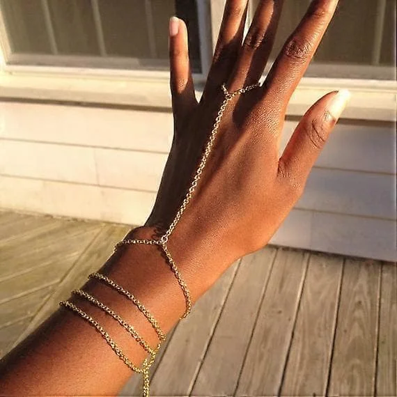 Fingerring Armbånd Guld Slavearmbånd Håndkæde Ringled Armbånd Hverdagssmykker til Kvinder og Teenagepiger