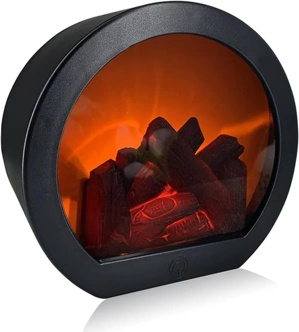 Dekorativ pejs lanterne, simuleret log flamme effekt LED pejs lys, touch switch og USB-drevet pejs lanterne til julehjemmeindretning