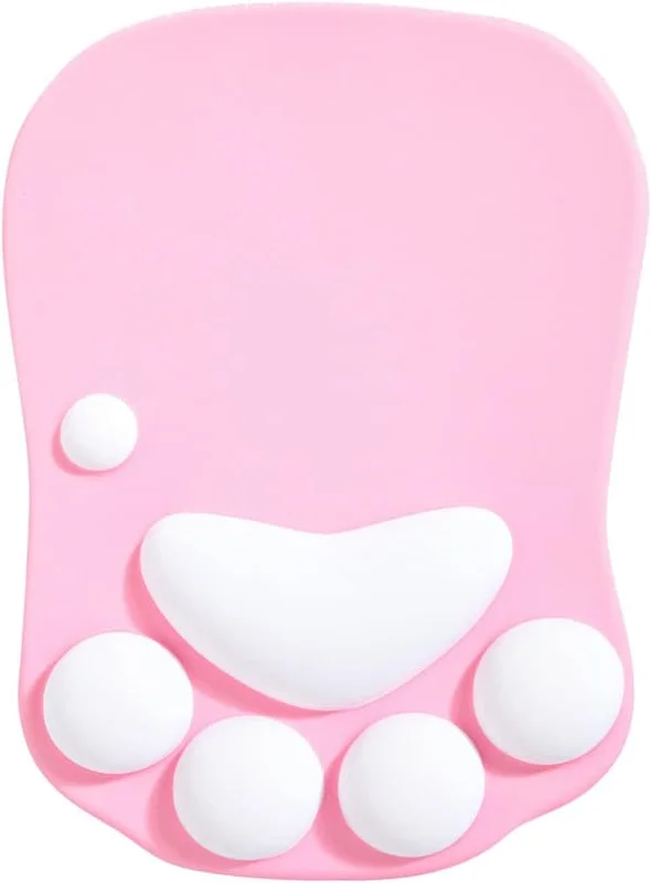 Musematte med kattepote, ergonomisk musematte, musematte med håndleddsstøtte, egnet for hjem/kontor/spill, musematte rosa og hvit