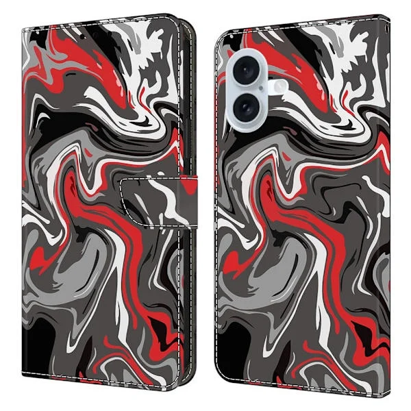 iPhone 16 Plånboksfodral Mönster Tryck Stativ Läder Flip Phone Cover - Stenstruktur