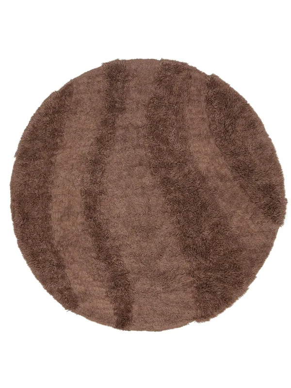 Abstract Shaggy Rug Stray - Brown Ø 200 Wool, Rustic Style