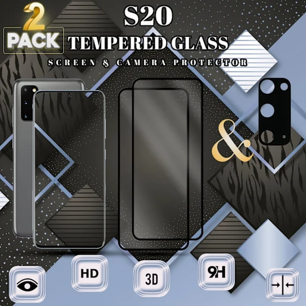 2-Pack Samsung S20 Skärmskydd & 1-Pack linsskydd - Härdat Glas 9H - Super kvalitet 3D