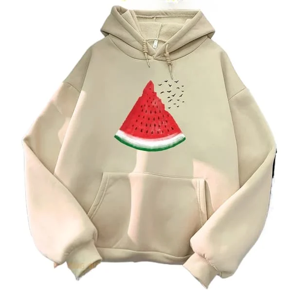 Men's and Women's Hoodies, Long Sleeve Casual Wear with Palestine Watermelon Graphic Print Khaki Khaki