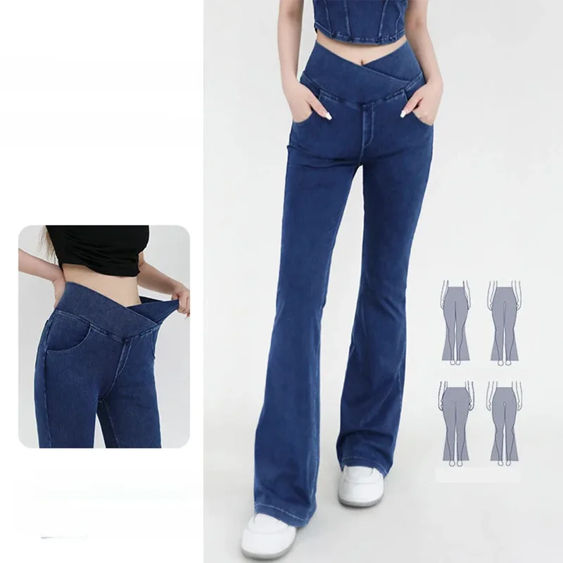 AliExpress - Lässige Jeans für Damen, Activewear, Damen, Bell-Bottom-Hose, hohe Taille, Yoga-Flare-Leggings, 4-Wege-Stretch-Denim, Fitness, Workout, 