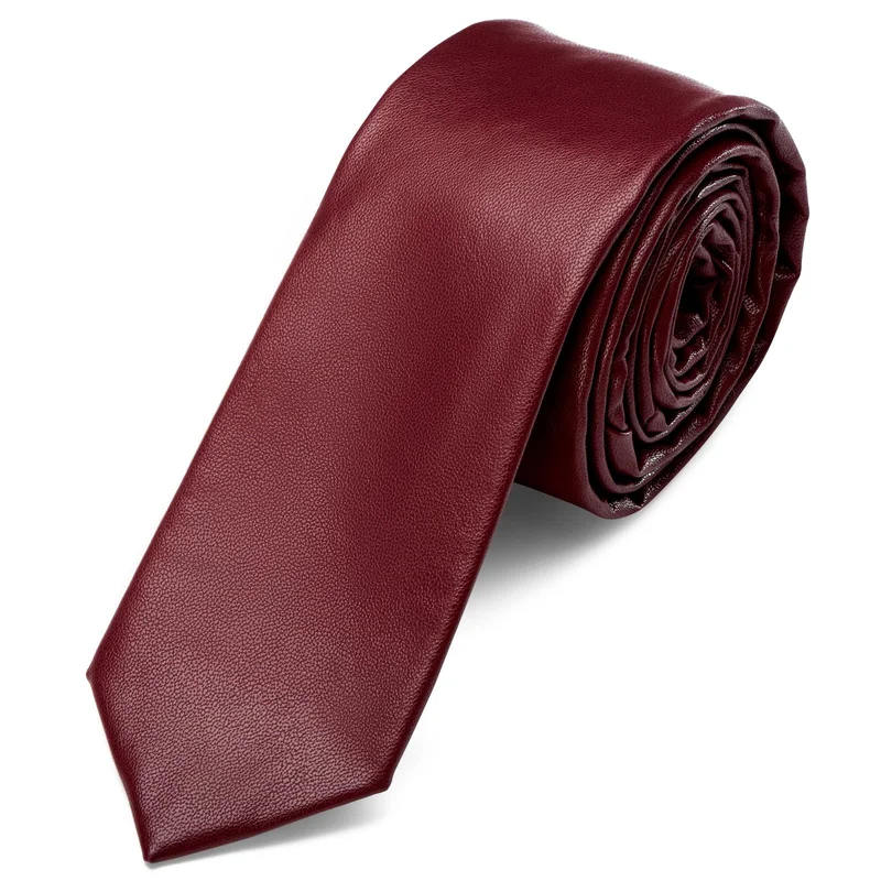 Corbata estrecha de cuero sintético roja para hombres - Corbatas estrechas