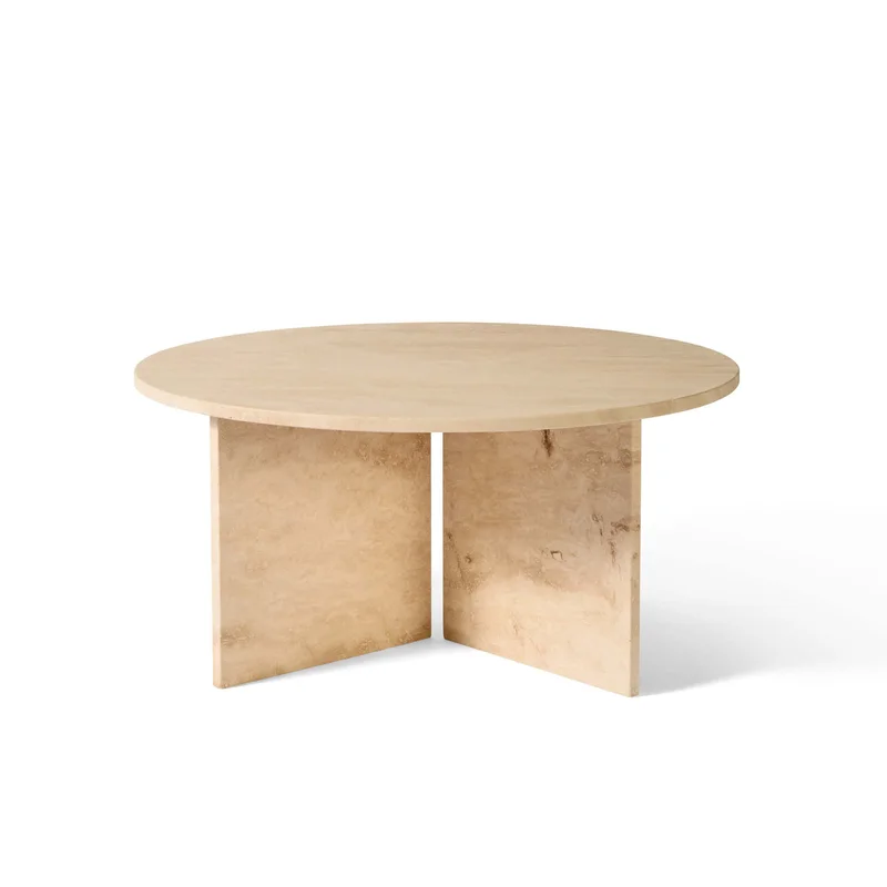 Rundt Vega sofabord, travertin marmor, Ø90 - 90x90x42cm - Massivt, eksklusivt og lakeret marmor sofabord til stuen