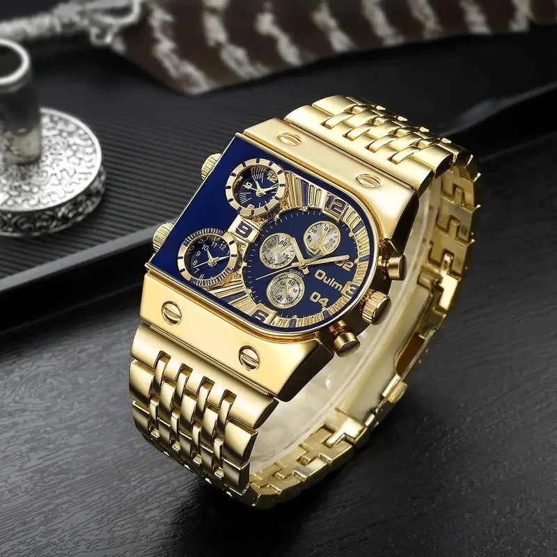 AliExpress - Oulm mode luxe montre pour hommes Multi fuseau horaire grand cadran lumineux bande d'acier hommes montres à Quartz relojes para hombre