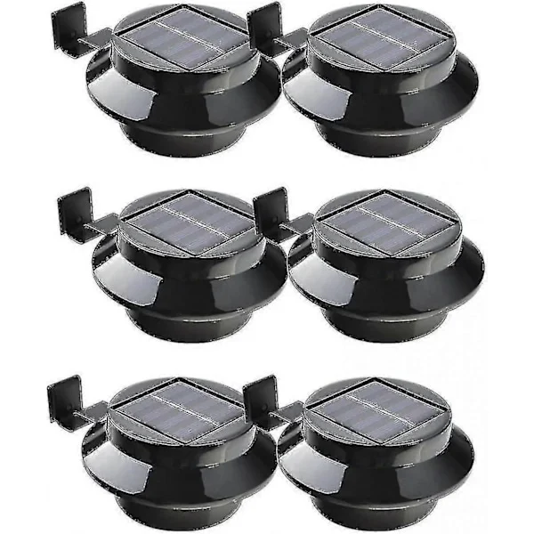 6 Pakning Solcelledrevne LED-lys for Takrenne, Gjerde, Tak, Takrenne, Hage, Gård, Vegg, Svart