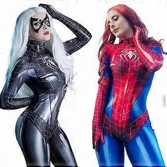 Spider Woman Bodysuit Cosplay Kostyme Sexy Spider-Man Jumpsuit Festgave (XL Svart)