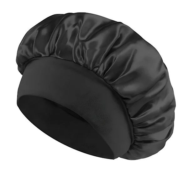 SOHO Safiya Satin Bonnet Sovehue i Sort - Skånsom Nathyte til Krøller og Styling