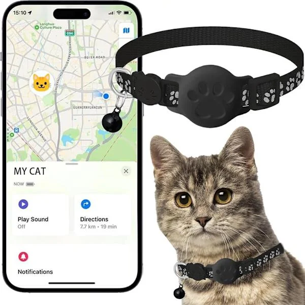 GPS-sporingsenhet for kjæledyr, GPS-halsbånd kompatibelt med iOS, sporingsenhet for katt og hund, vanntett og reflekterende