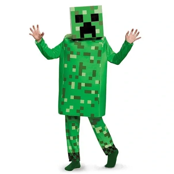 Minecraft Gutt Creeper Pixel Kostyme, Halloween Kostyme for Barn